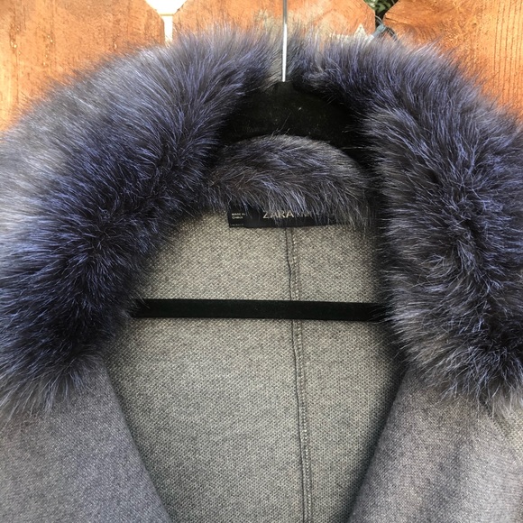 Zara Knit Cape Poncho Faux Fur Collar SMALL - Picture 11 of 13